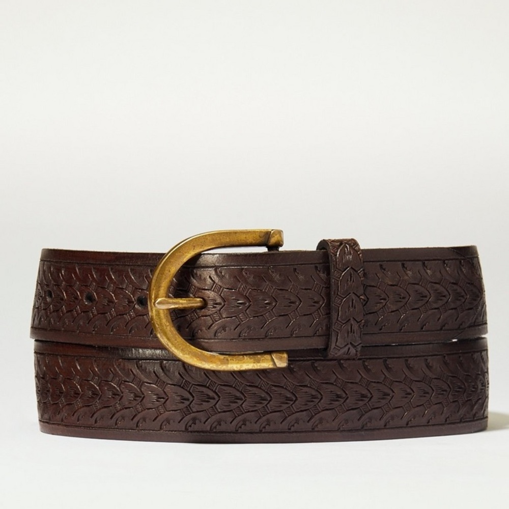 Lucky Brand Brown Faux Braided Gold Buckle Belt, Small